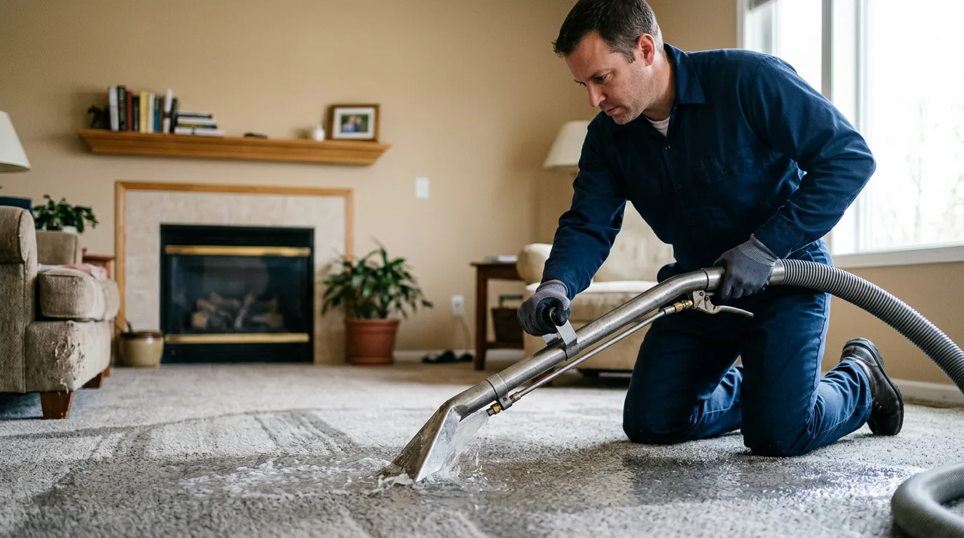 Water damage restoration technician working near Hackett, AR